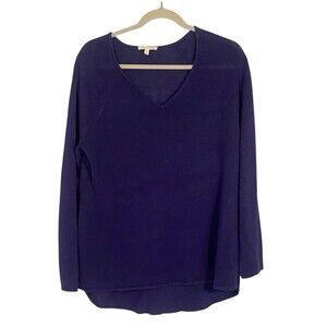 Eileen Fisher Linen Top Long Sleeve Purple Blue Semi-Sheer Size Medium